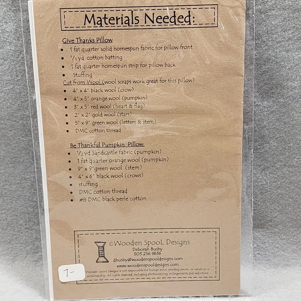 Give Thanks 119 Sewing Quilting Pattern Thanksgiving Wooden Spool Designs NIP
